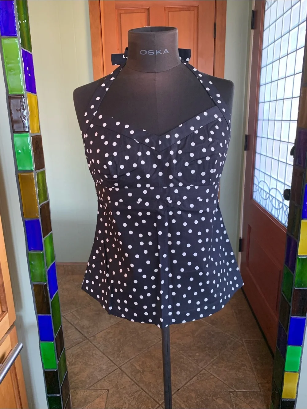 J CREW POLKA DOT HALTER TOP COTTON SALT DOT NAVY New With Tags Size 12